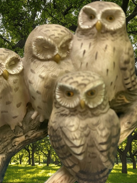 Enescp Other - Enesco Hand-Painted Cream Owl Sculpture Set -